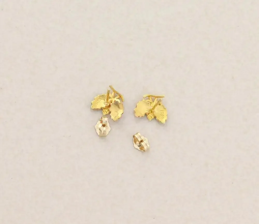 12k Yellow Gold Black Hills Gold Leaf Earrings Stud Post 3/8
